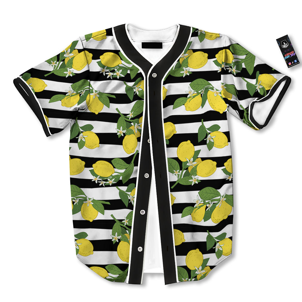 Striped Lemon Print Pattern Baseball Jersey-grizzshop