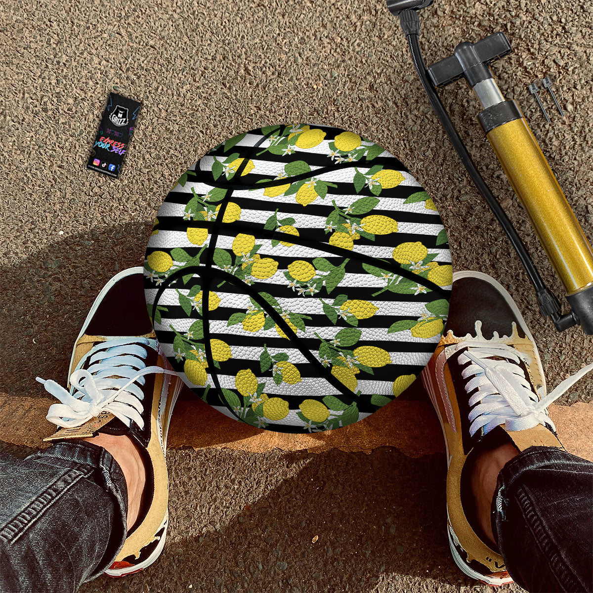 Striped Lemon Print Pattern Basketball-grizzshop