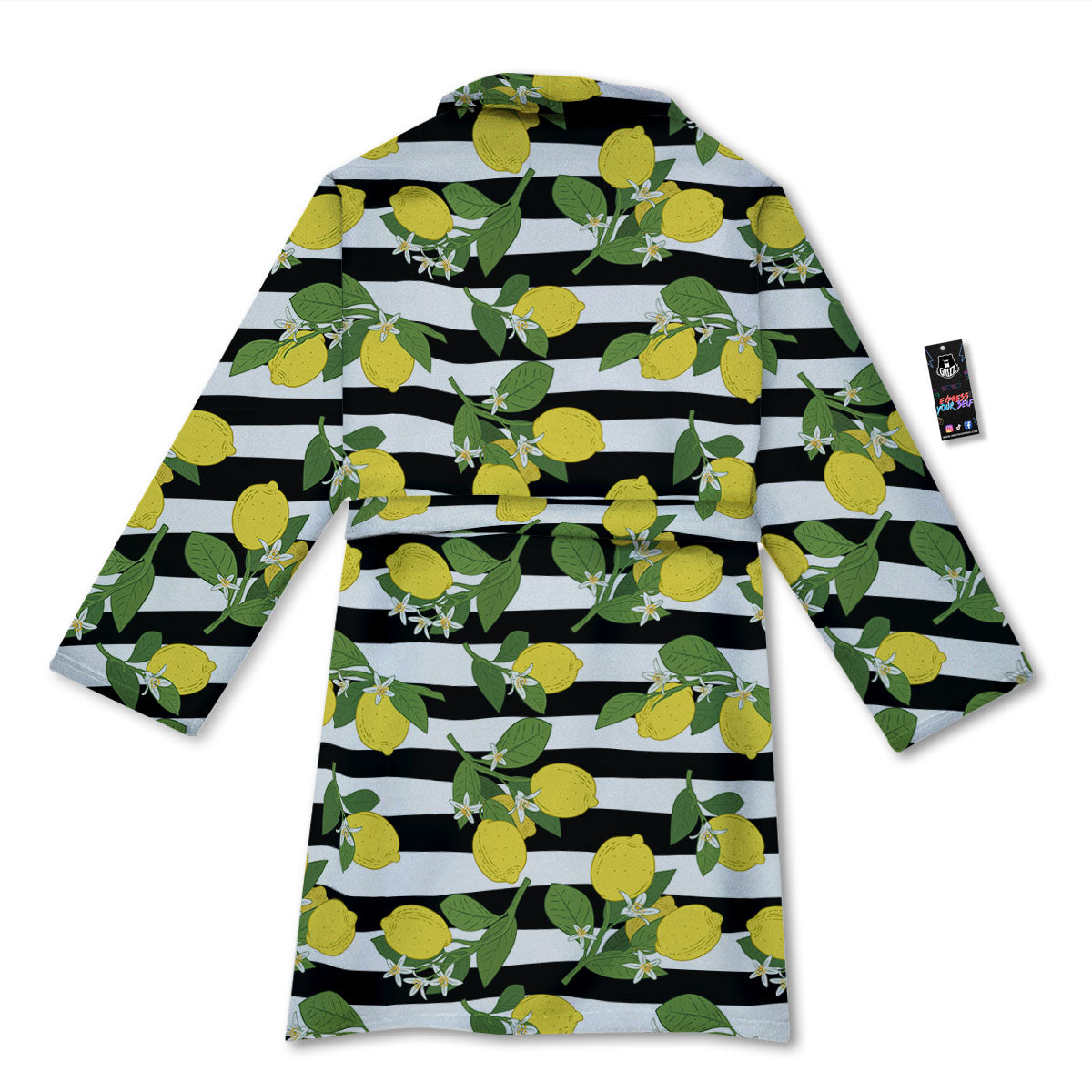 Striped Lemon Print Pattern Bathrobe-grizzshop
