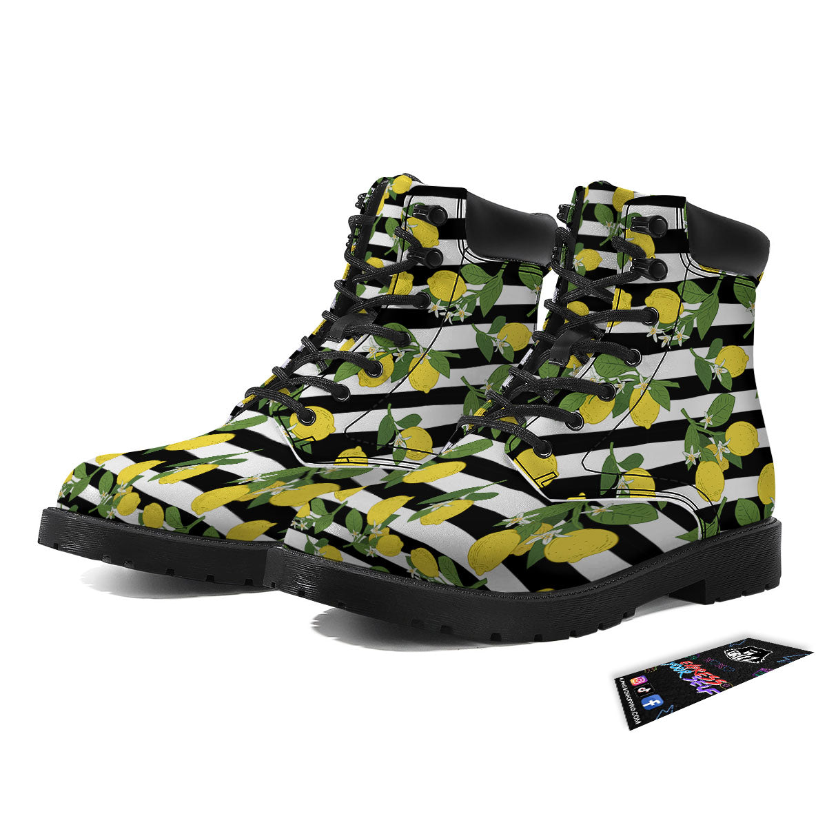 Striped Lemon Print Pattern Boots-grizzshop