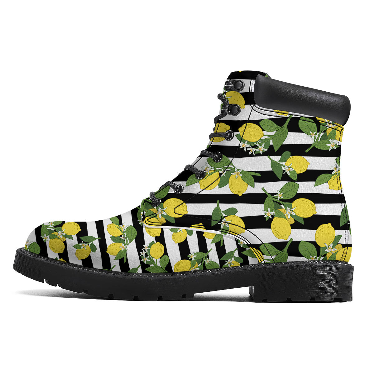 Striped Lemon Print Pattern Boots-grizzshop