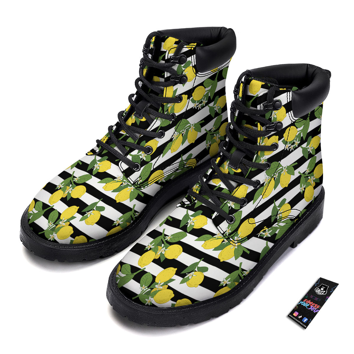 Striped Lemon Print Pattern Boots-grizzshop