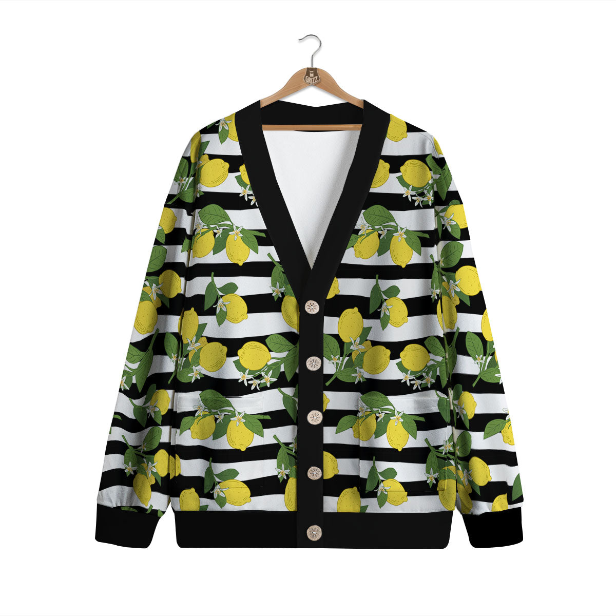 Striped Lemon Print Pattern Cardigan-grizzshop