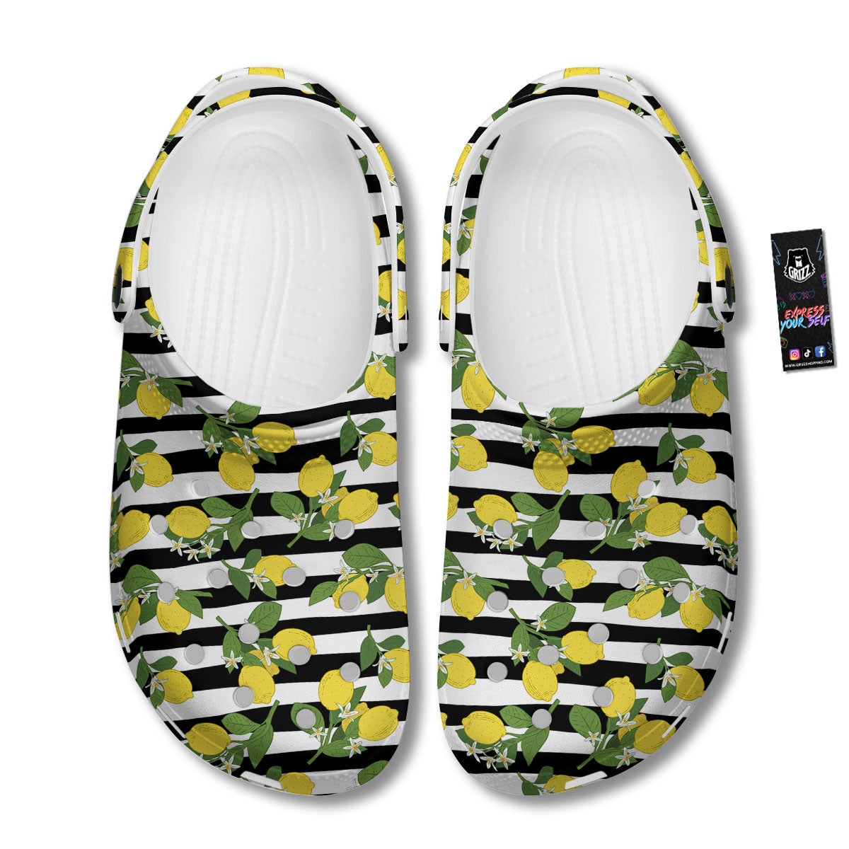 Striped Lemon Print Pattern Clog-grizzshop
