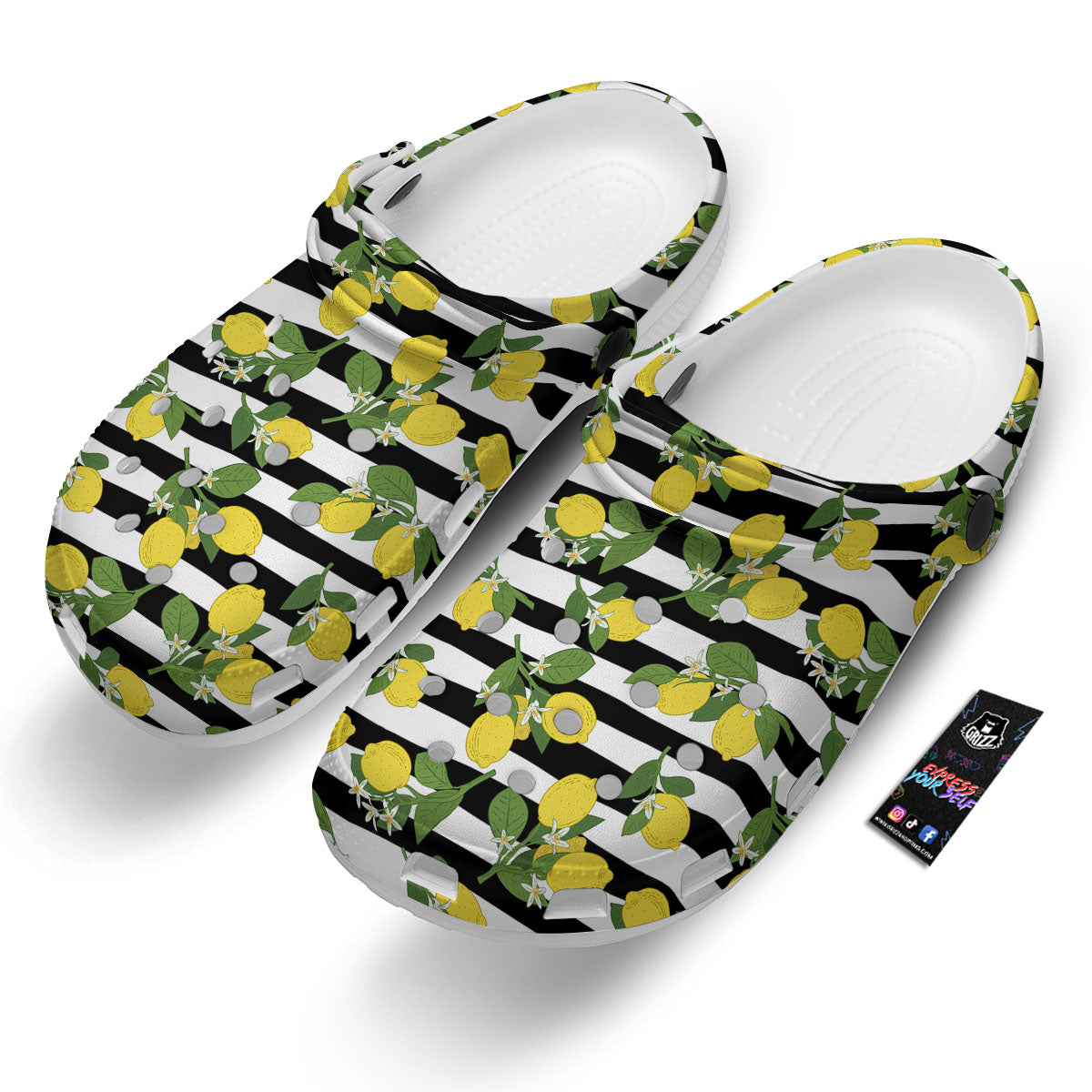 Striped Lemon Print Pattern Clog-grizzshop