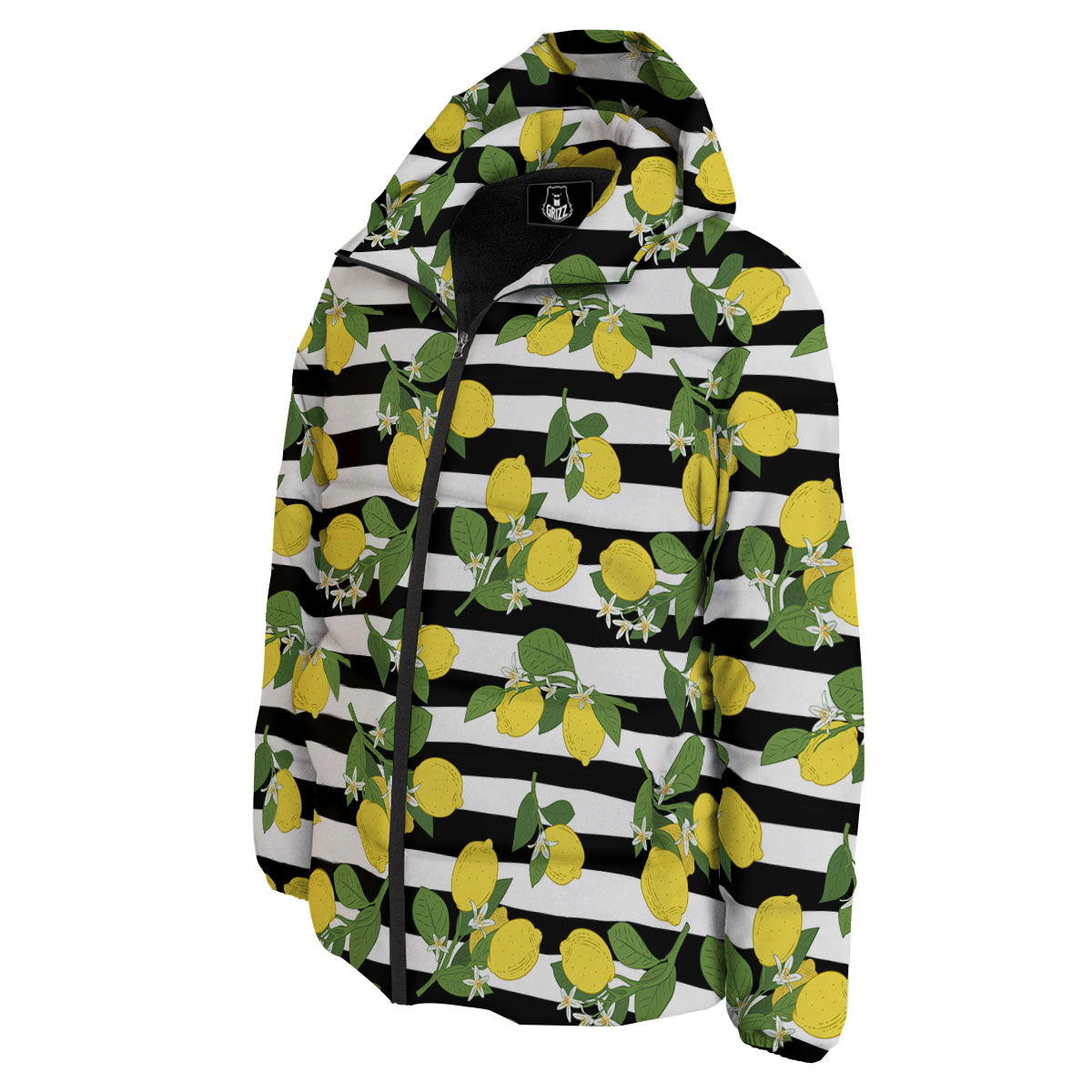 Striped Lemon Print Pattern Down Jacket-grizzshop