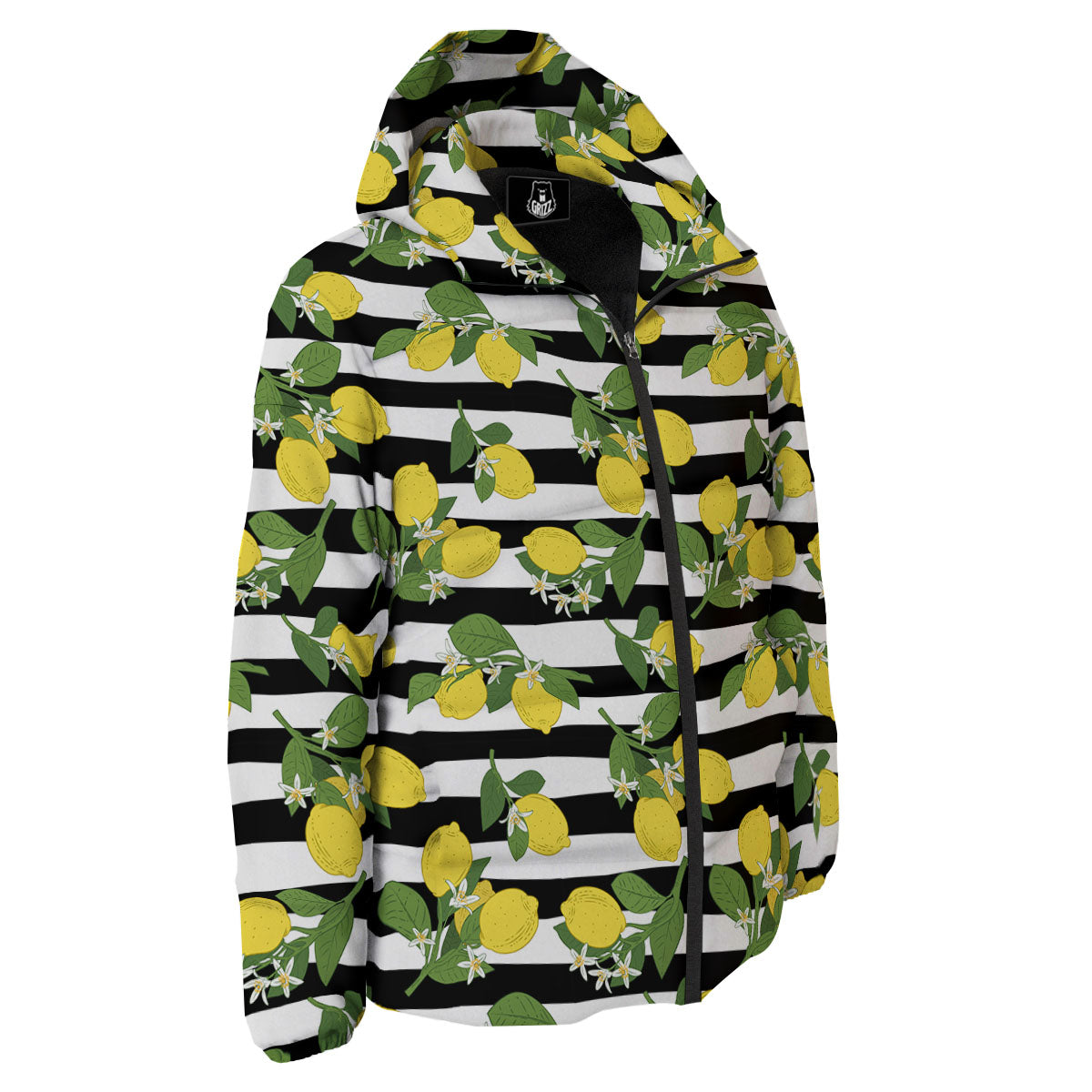 Striped Lemon Print Pattern Down Jacket-grizzshop