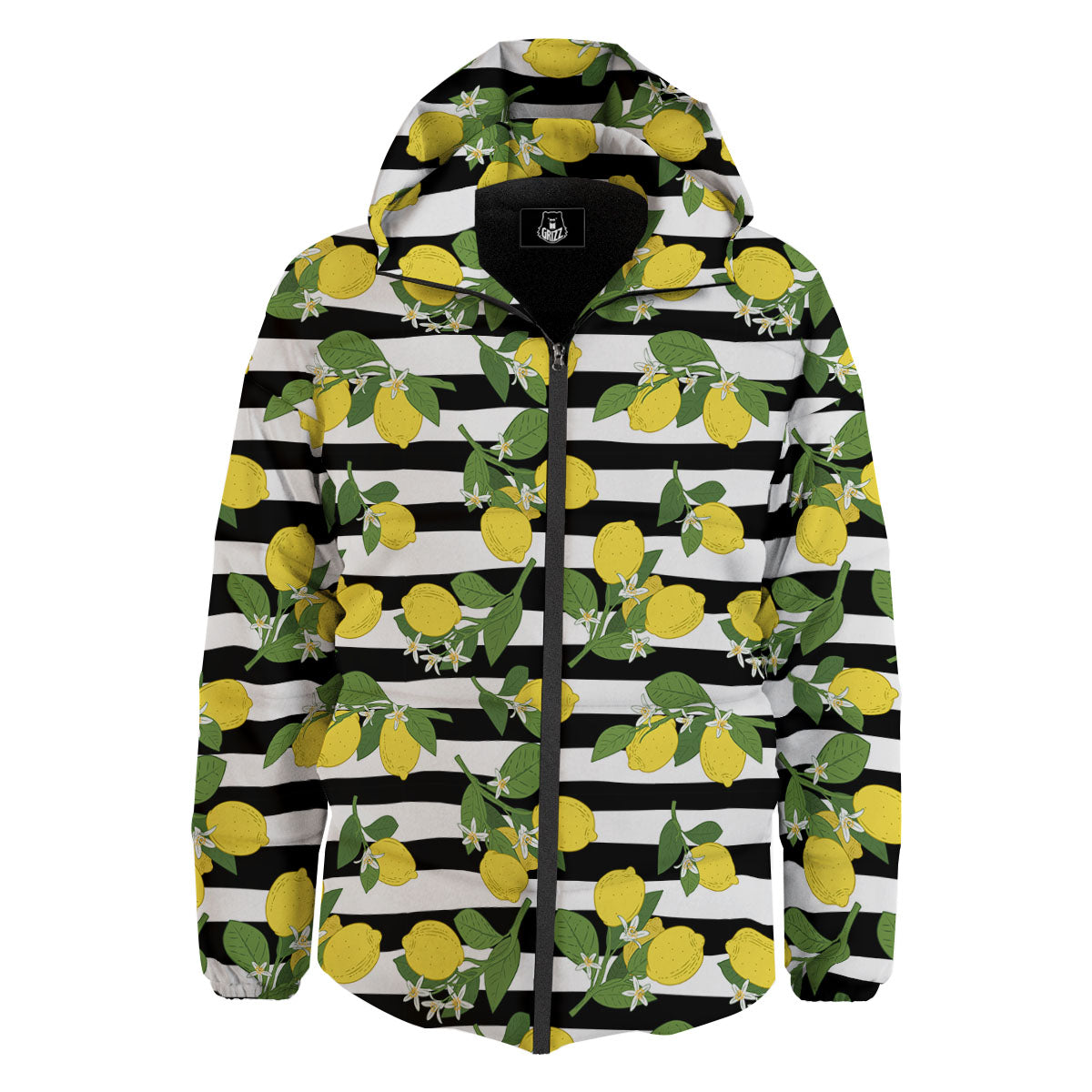 Striped Lemon Print Pattern Down Jacket-grizzshop