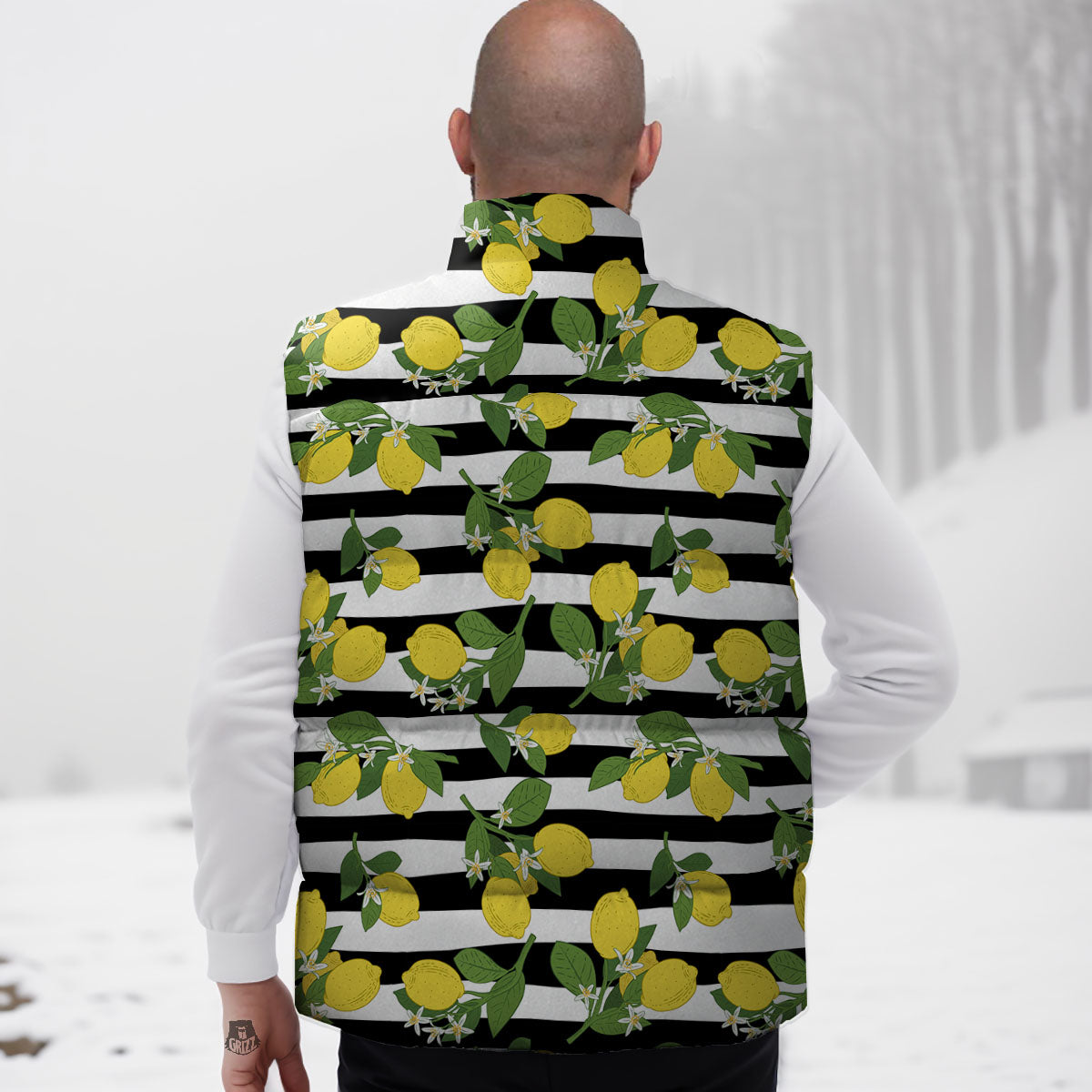 Striped Lemon Print Pattern Down Vest