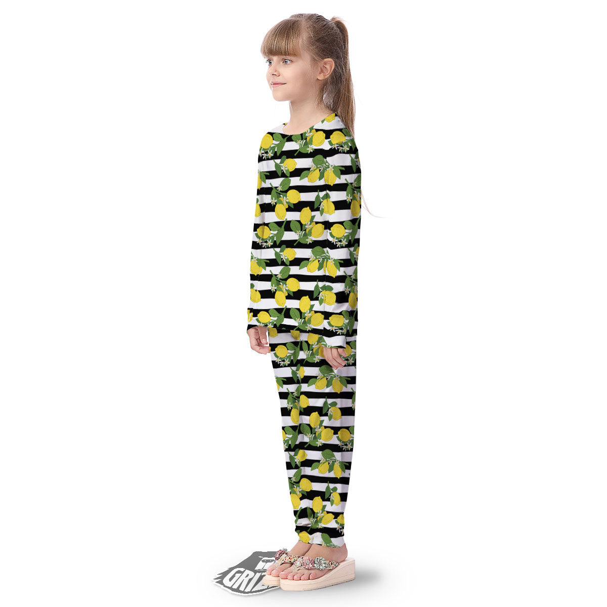 Striped Lemon Print Pattern Kid's Pajamas-grizzshop
