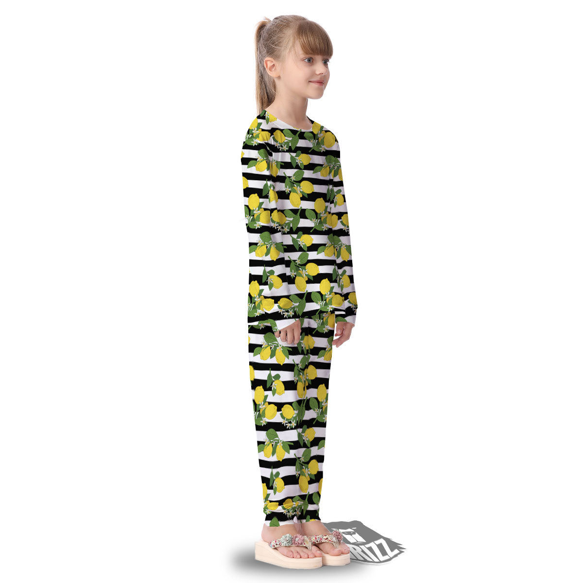 Striped Lemon Print Pattern Kid's Pajamas-grizzshop