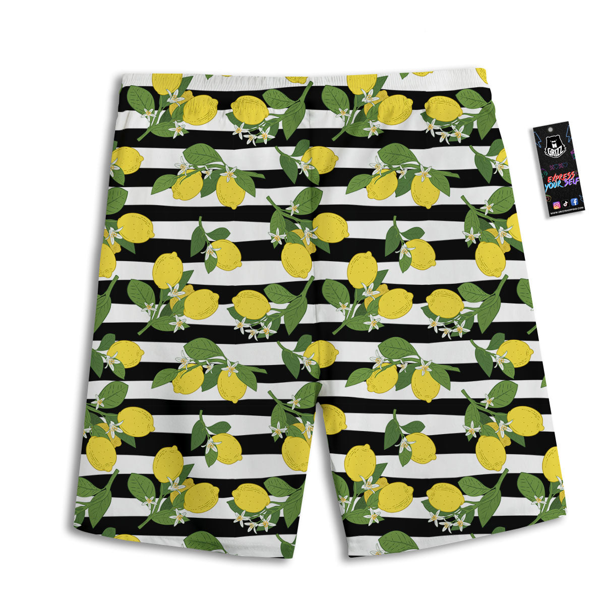 Striped Lemon Print Pattern Men's Athletic Shorts
