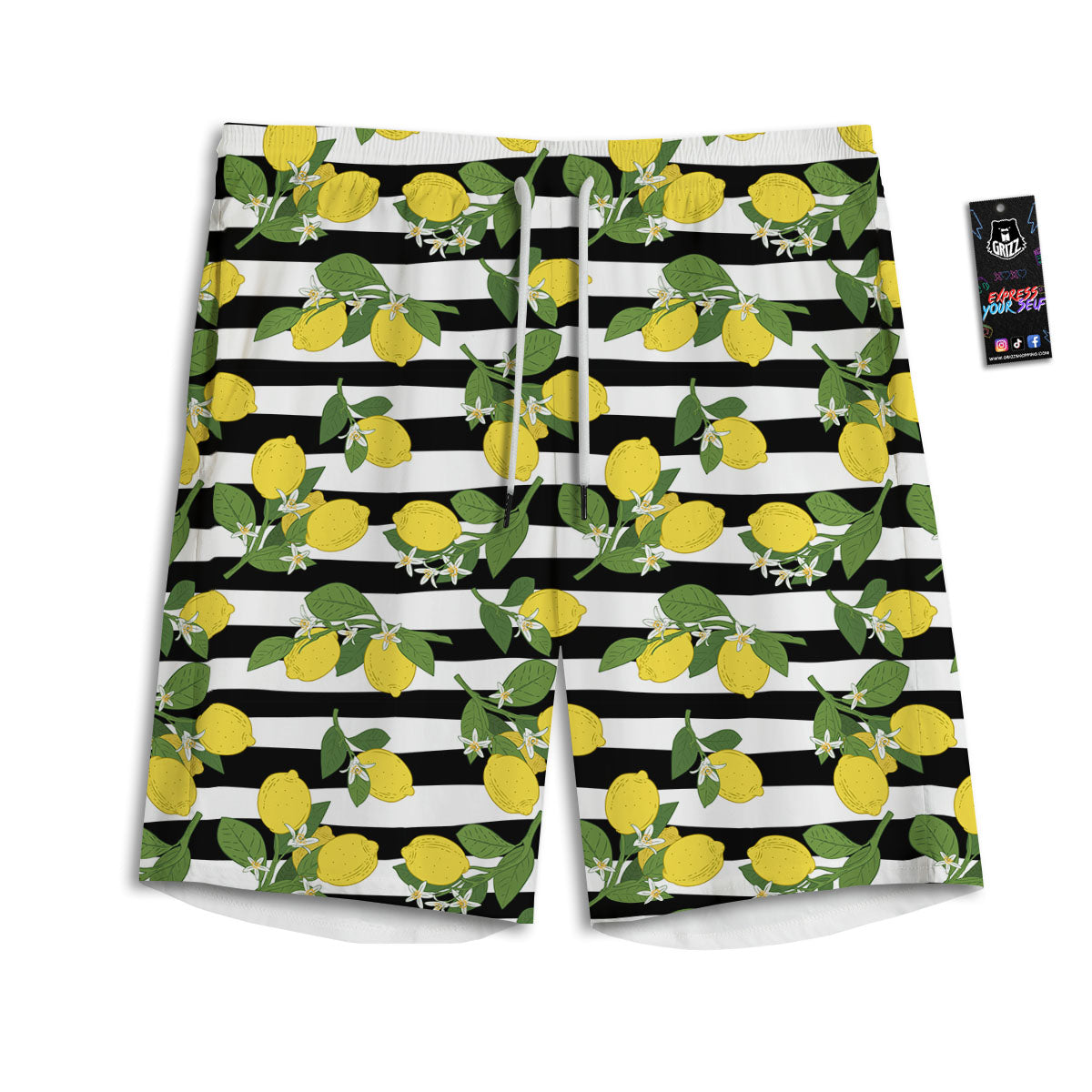 Striped Lemon Print Pattern Men's Athletic Shorts