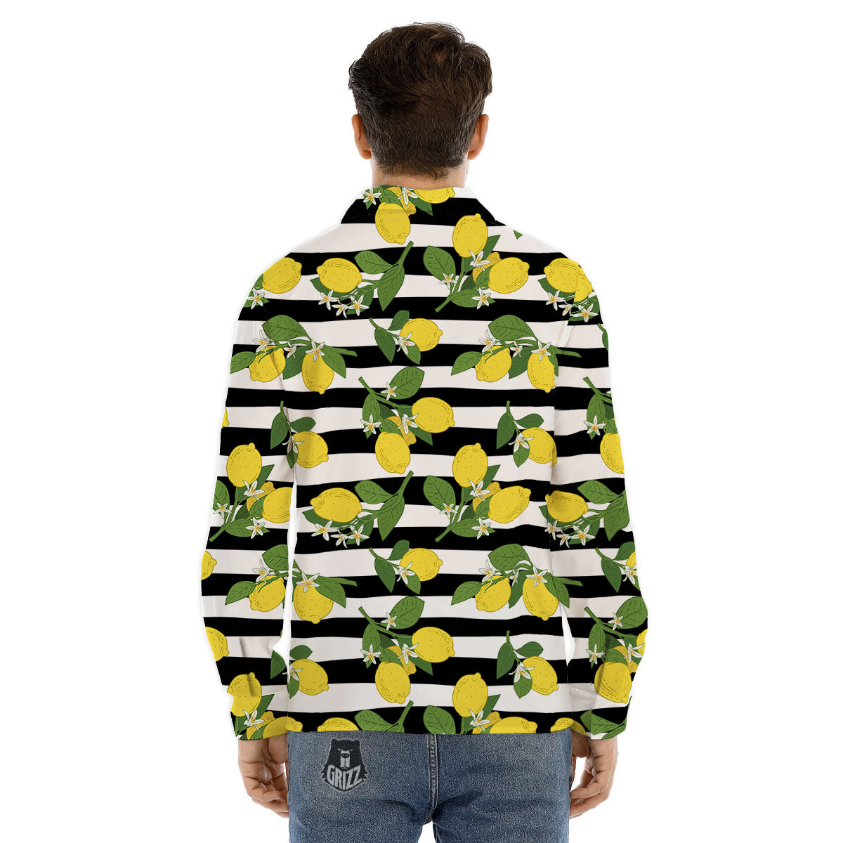 Striped Lemon Print Pattern Men's Dress Shirts-grizzshop