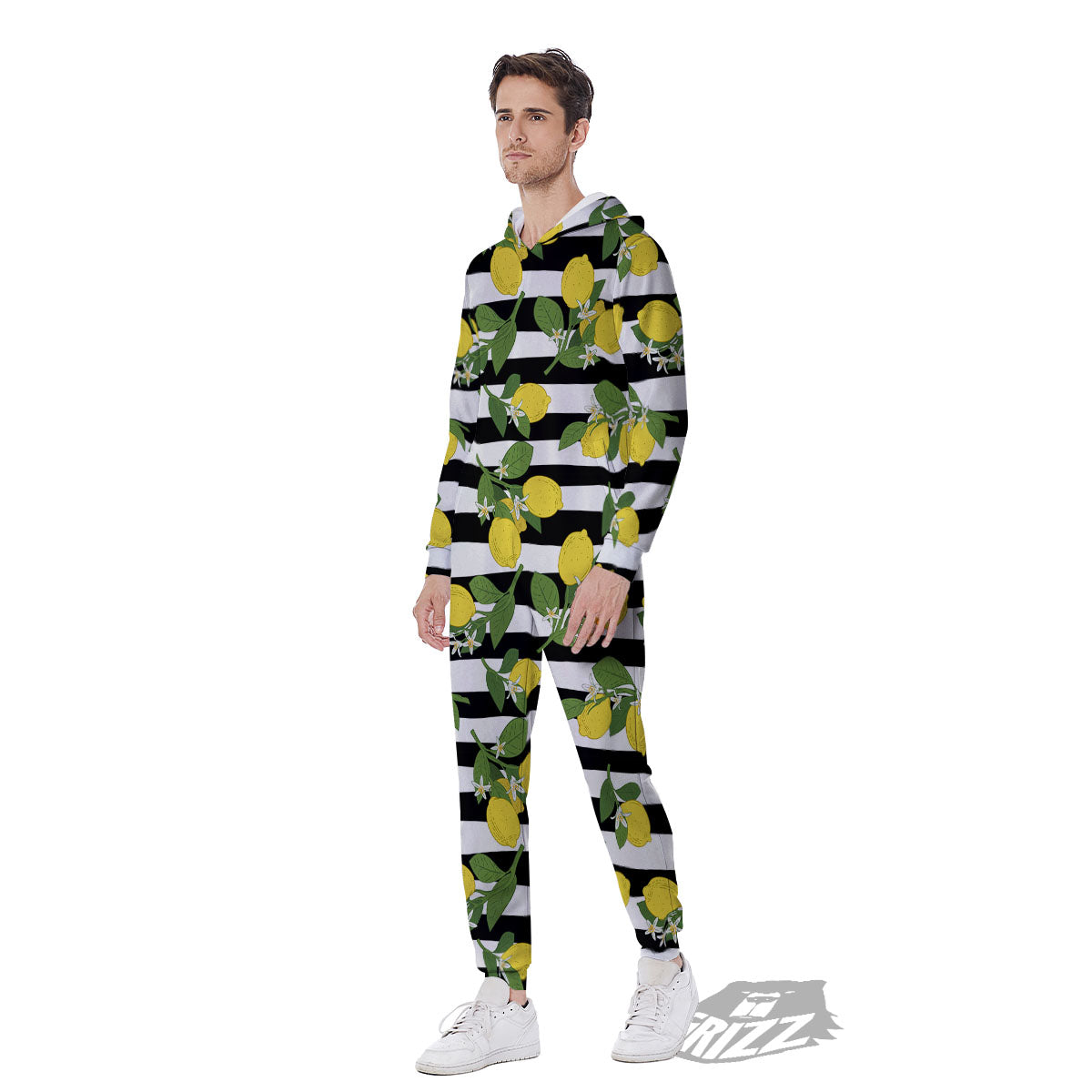 Striped Lemon Print Pattern Men's Jumpsuit-grizzshop
