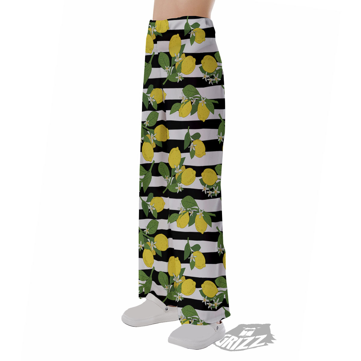 Striped Lemon Print Pattern Pajama Pants-grizzshop