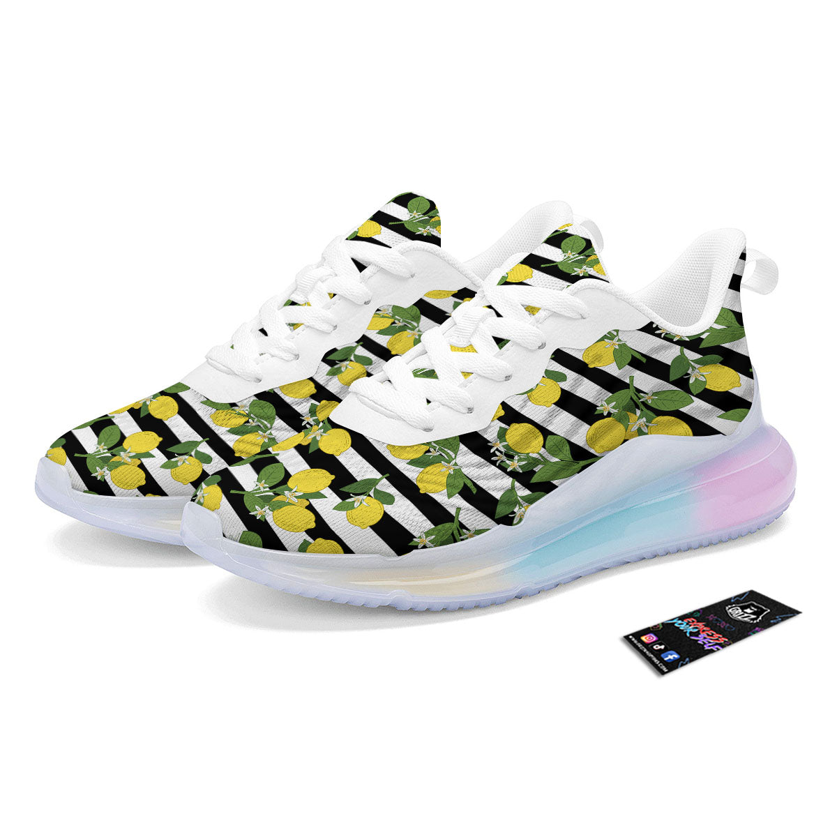 Striped Lemon Print Pattern Running Sneakers-grizzshop
