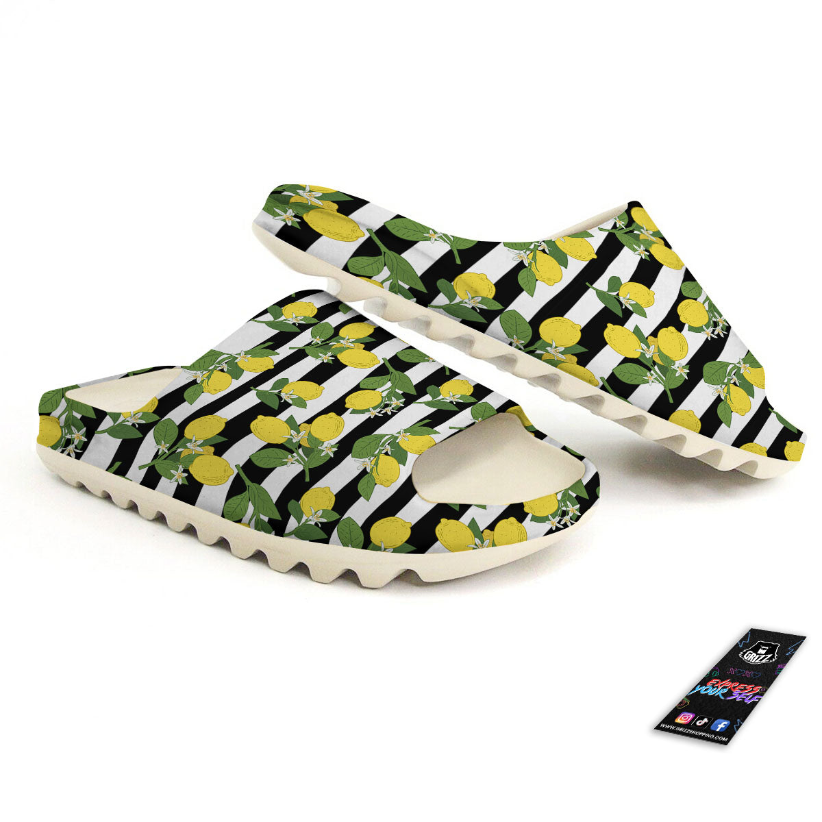 Striped Lemon Print Pattern Sandals-grizzshop