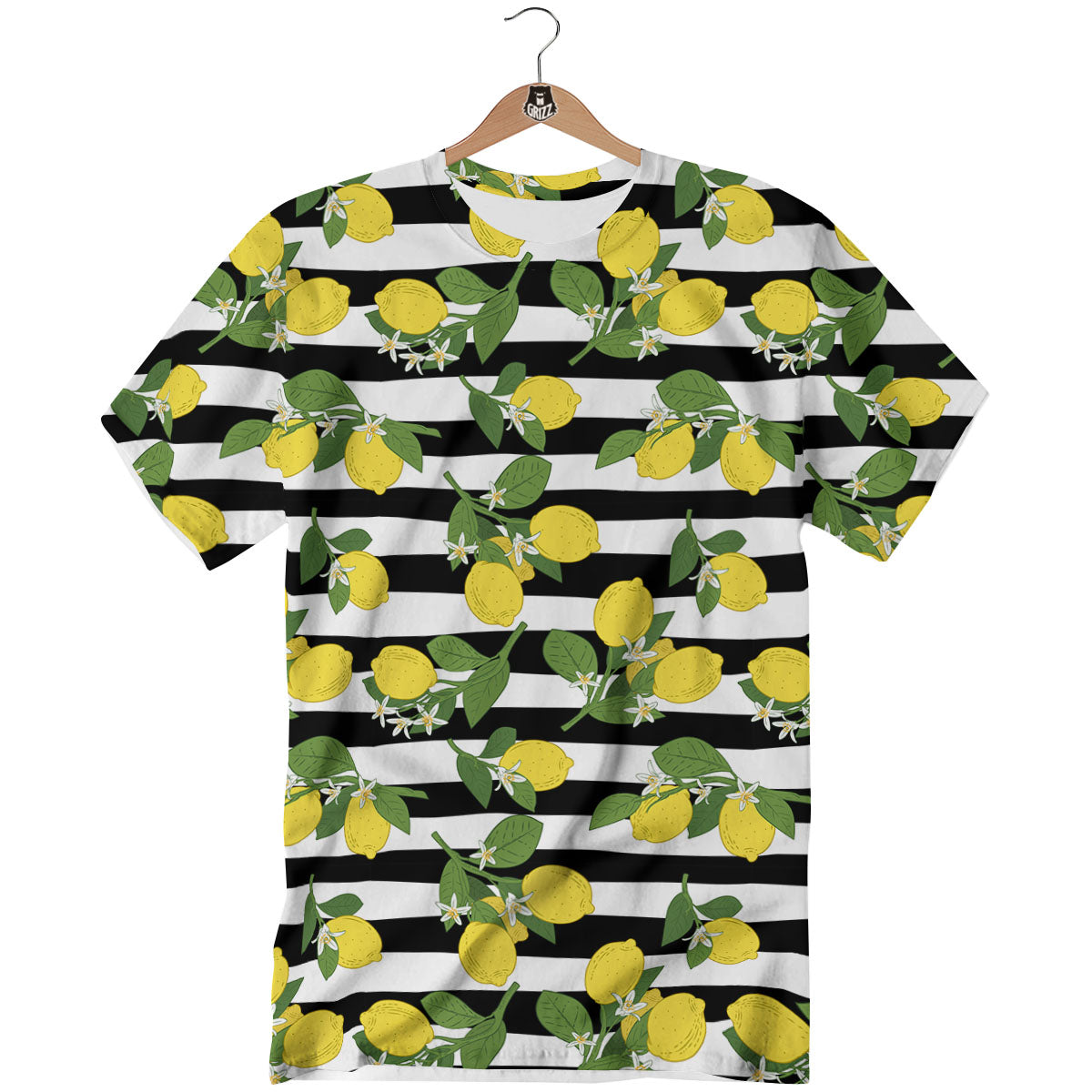 Striped Lemon Print Pattern T-Shirt-grizzshop