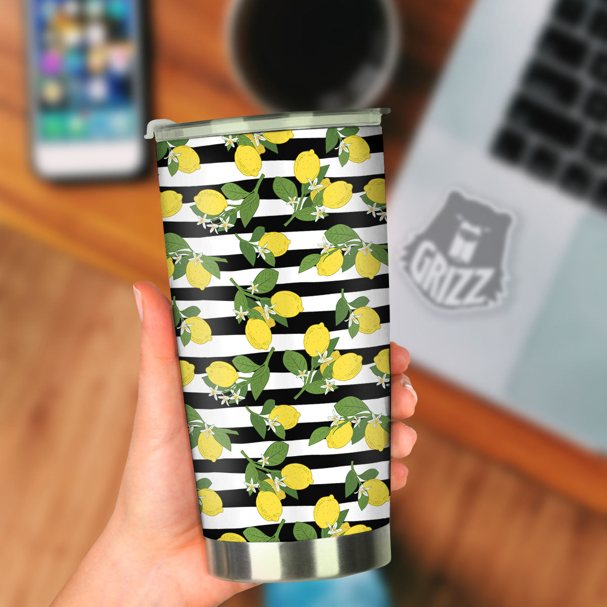 Striped Lemon Print Pattern Tumbler-grizzshop