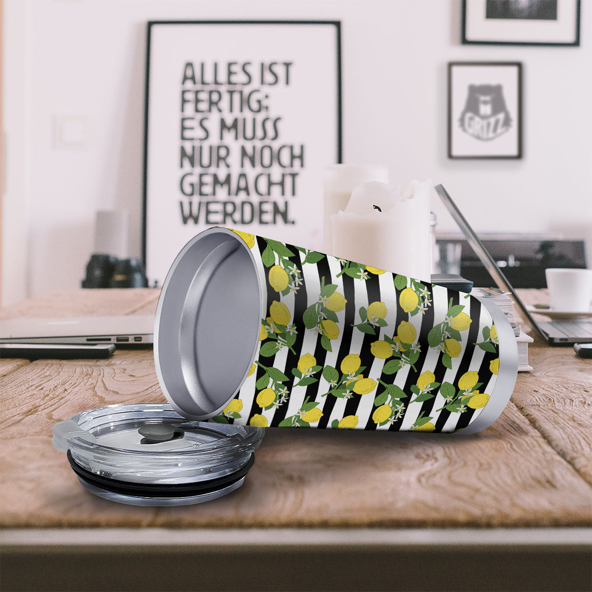 Striped Lemon Print Pattern Tumbler-grizzshop