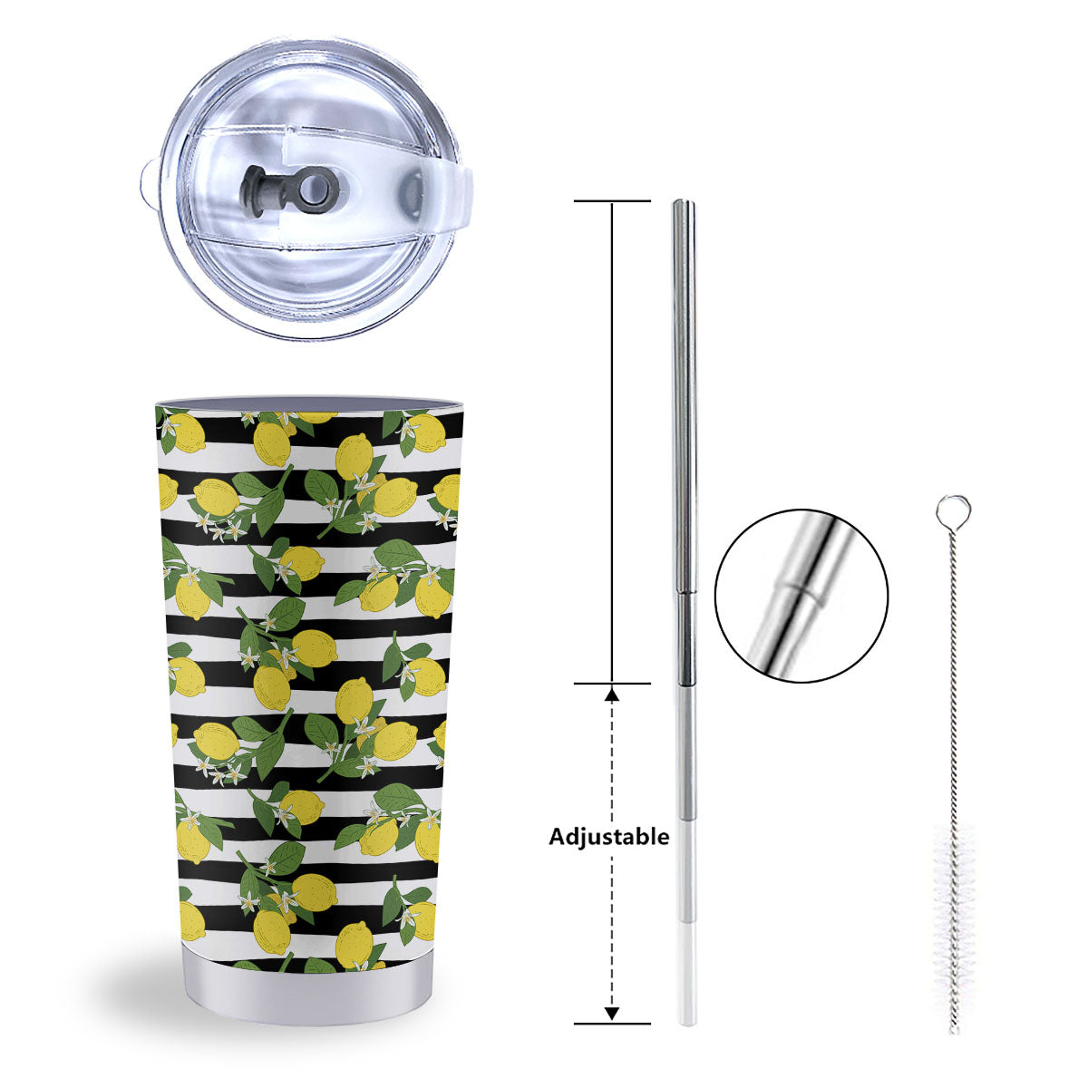 Striped Lemon Print Pattern Tumbler-grizzshop