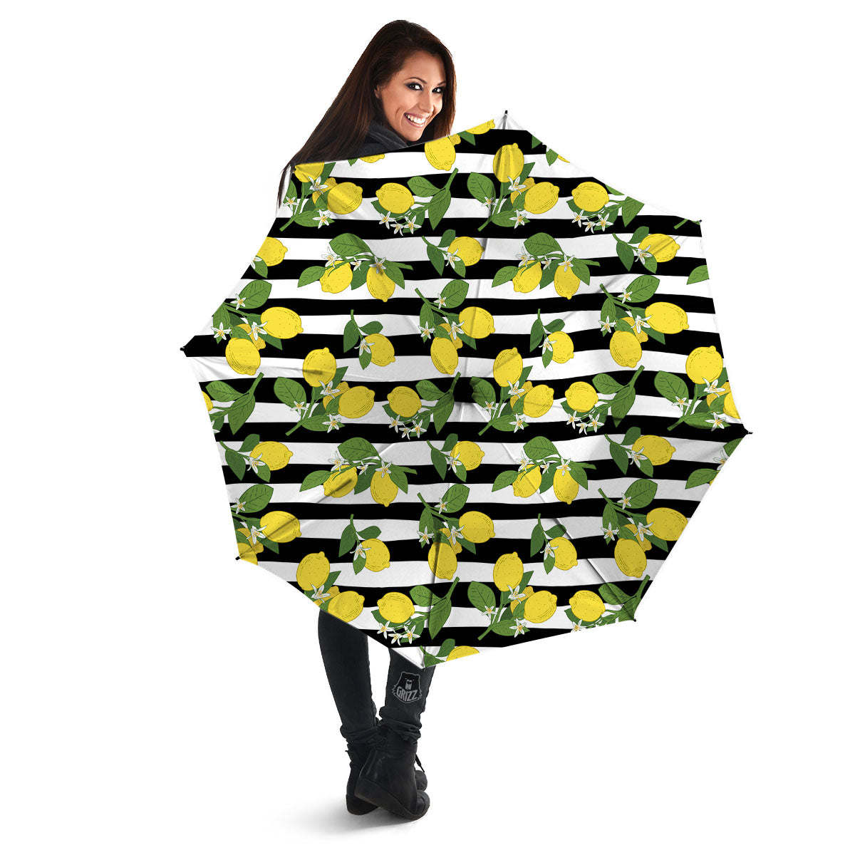 Striped Lemon Print Pattern Umbrella-grizzshop