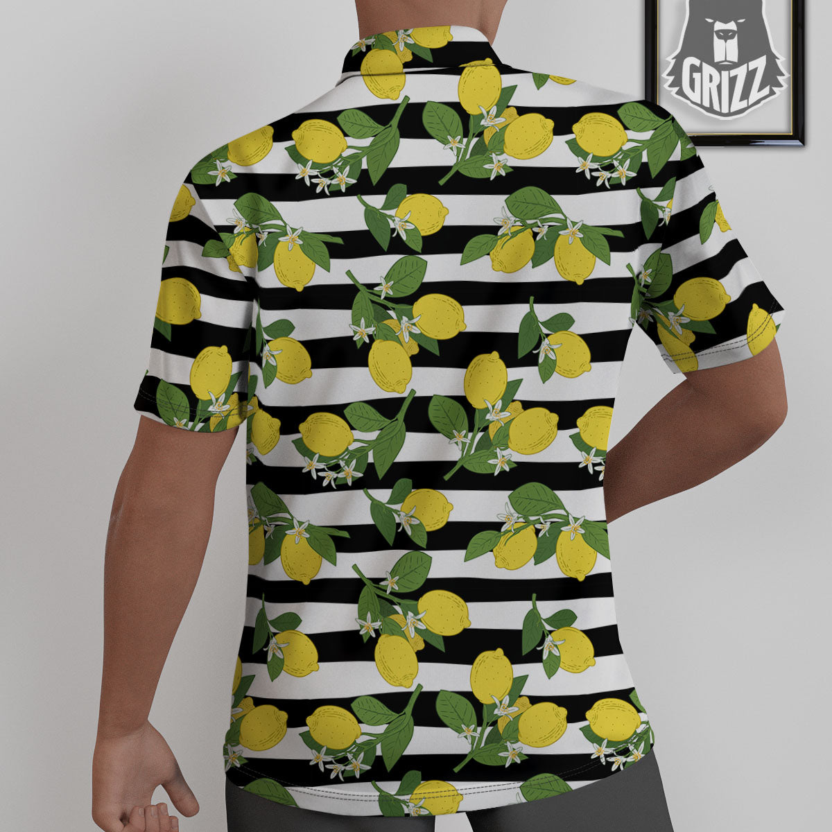 Striped Lemon Print Pattern Untucked Shirts-grizzshop