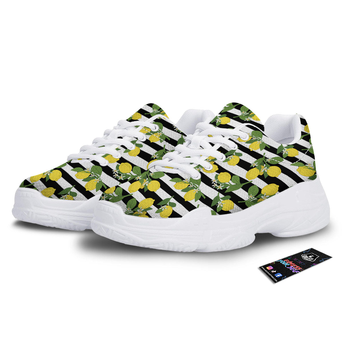 Striped Lemon Print Pattern White Chunky Shoes-grizzshop