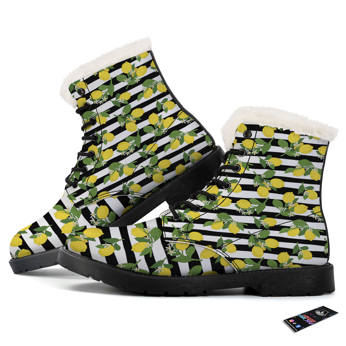 Striped Lemon Print Pattern Winter Boots-grizzshop