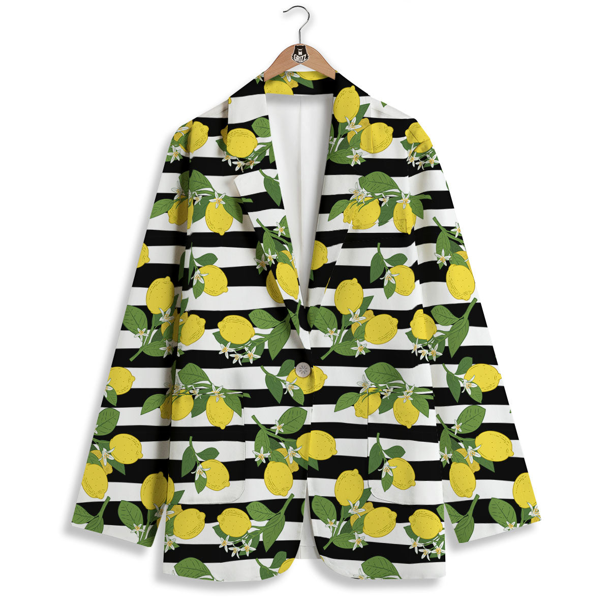 Striped Lemon Print Pattern Women's Blazer-grizzshop