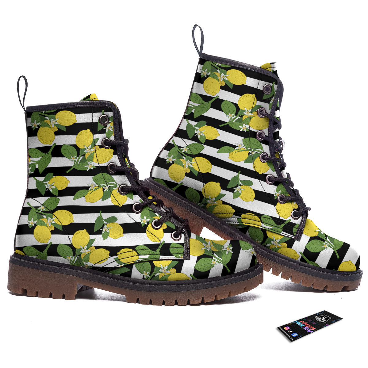 Striped Lemon Print Pattern Work Boots-grizzshop