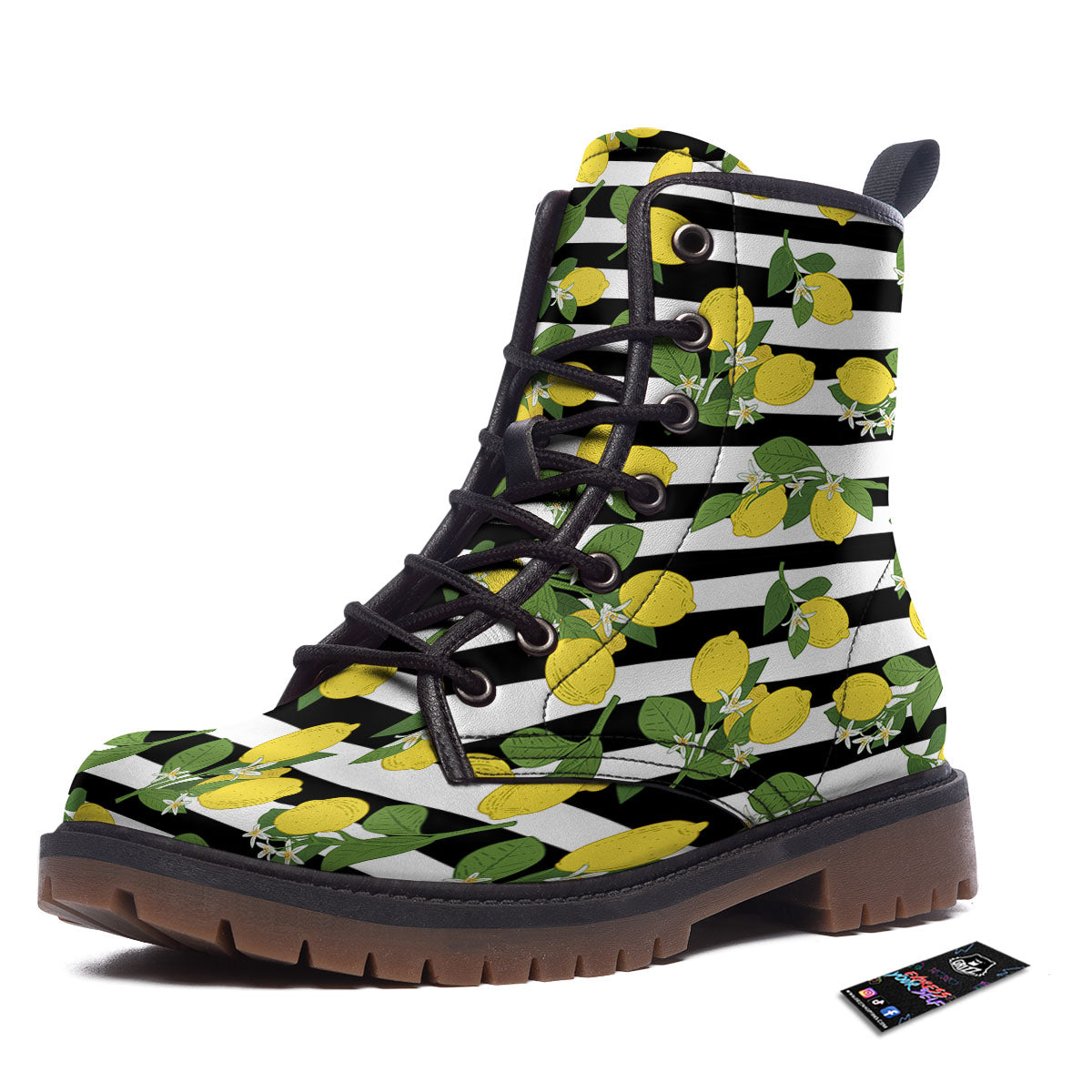 Striped Lemon Print Pattern Work Boots-grizzshop