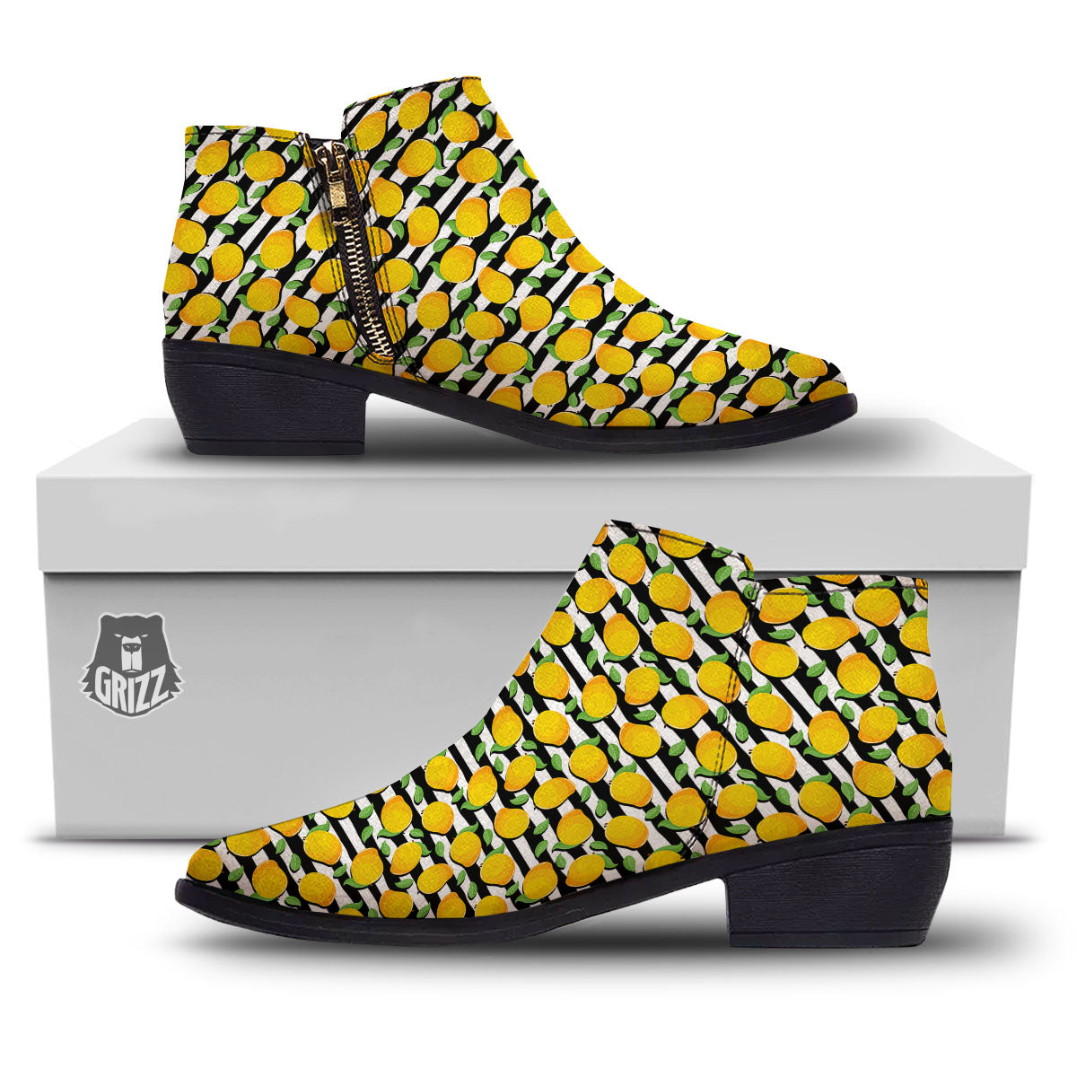 Striped Mango Fruit Print Pattern Ankle Boots-grizzshop