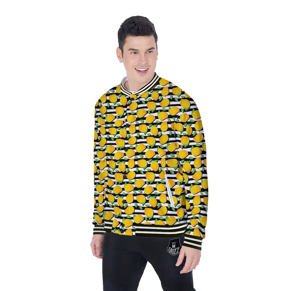 Striped Mango Fruit Print Pattern Baseball Jacket-grizzshop