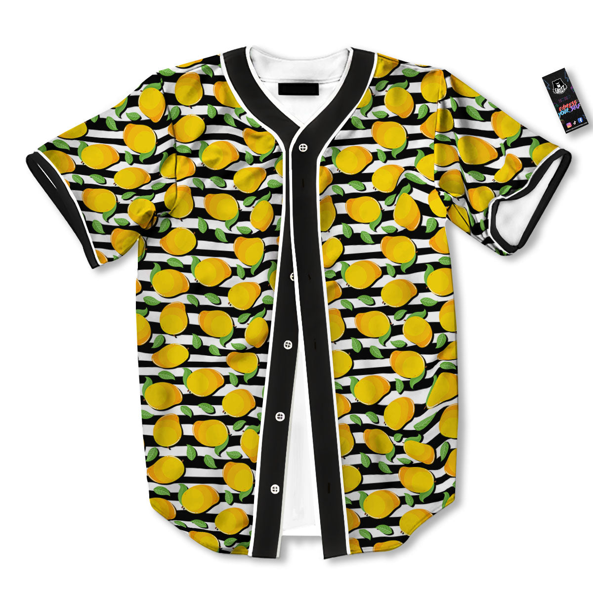 Striped Mango Fruit Print Pattern Baseball Jersey-grizzshop