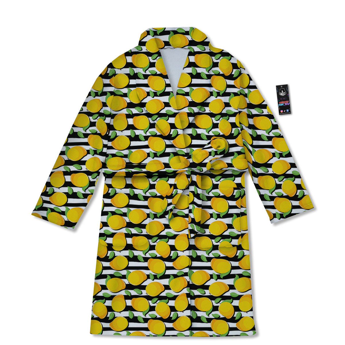 Striped Mango Fruit Print Pattern Bathrobe-grizzshop
