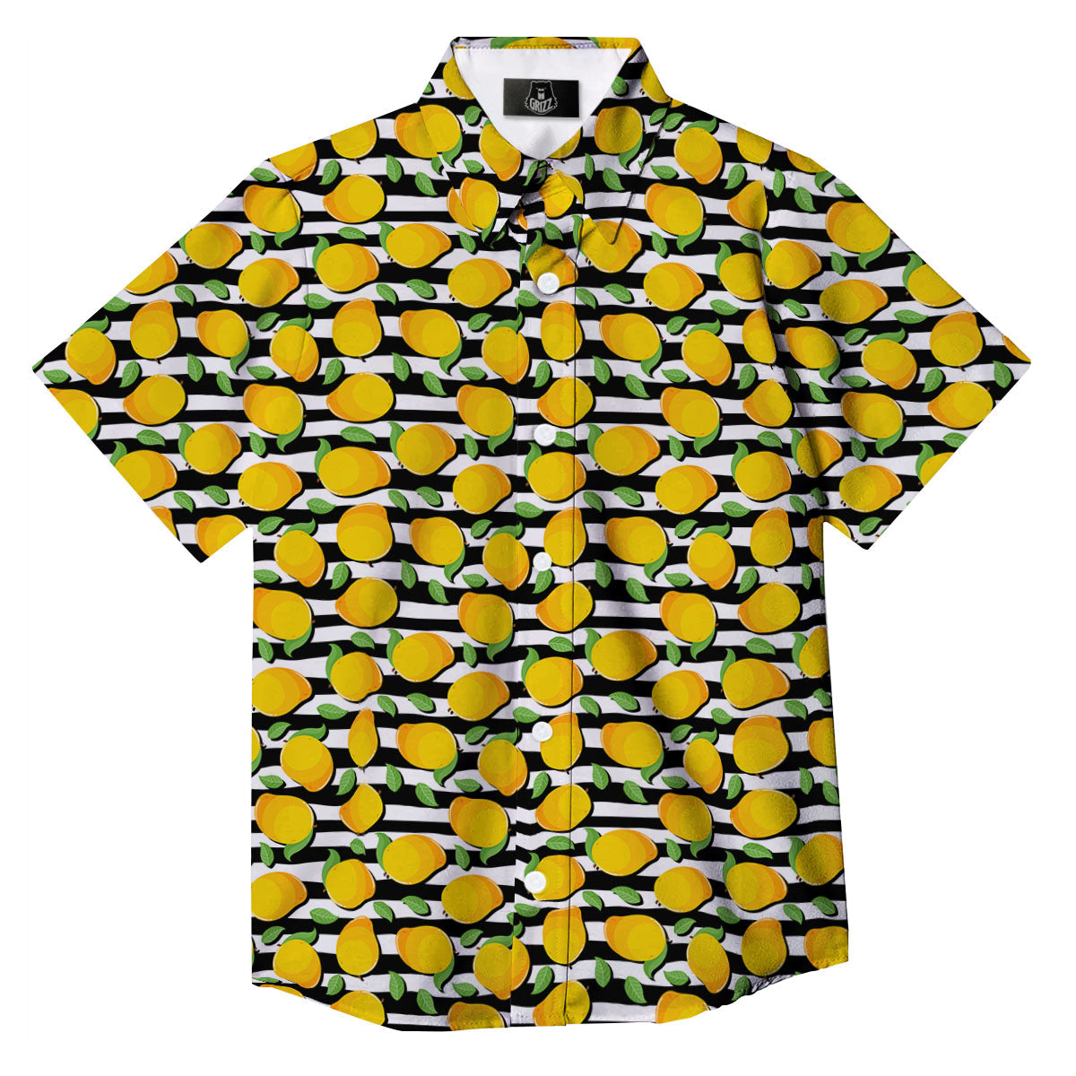 Striped Mango Fruit Print Pattern Button Up Shirt-grizzshop