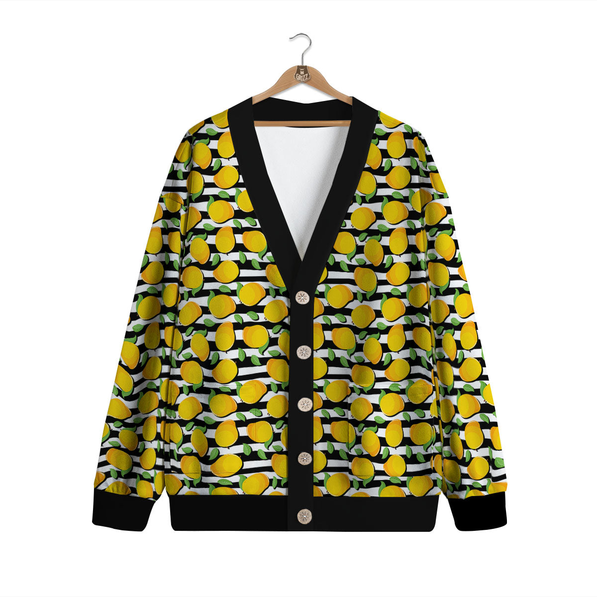 Striped Mango Fruit Print Pattern Cardigan-grizzshop