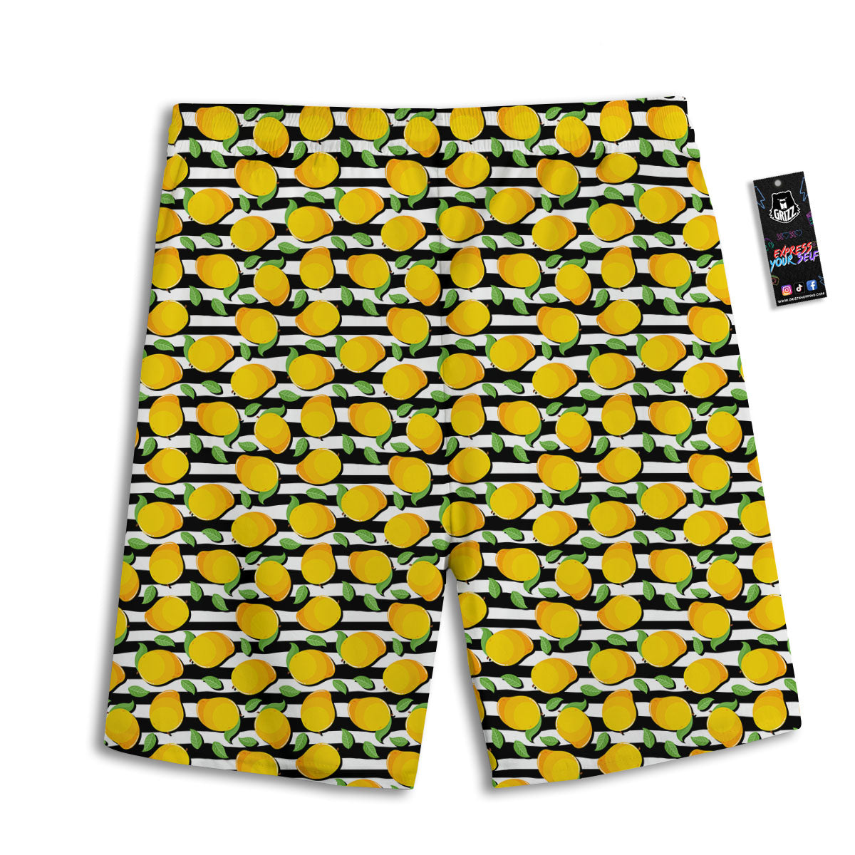 Striped Mango Fruit Print Pattern Men's Athletic Shorts
