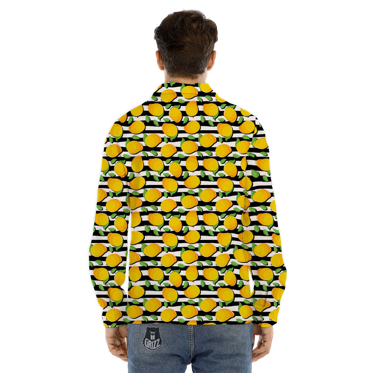 Striped Mango Fruit Print Pattern Men's Dress Shirts-grizzshop