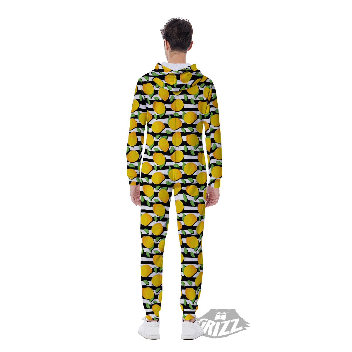 Striped Mango Fruit Print Pattern Men's Jumpsuit-grizzshop