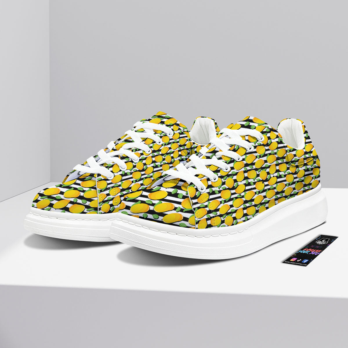 Striped Mango Fruit Print Pattern Platform Shoes-grizzshop