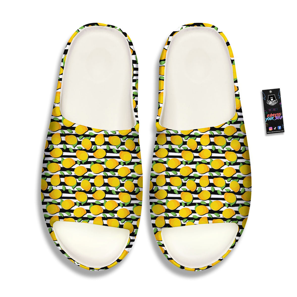 Striped Mango Fruit Print Pattern Sandals-grizzshop