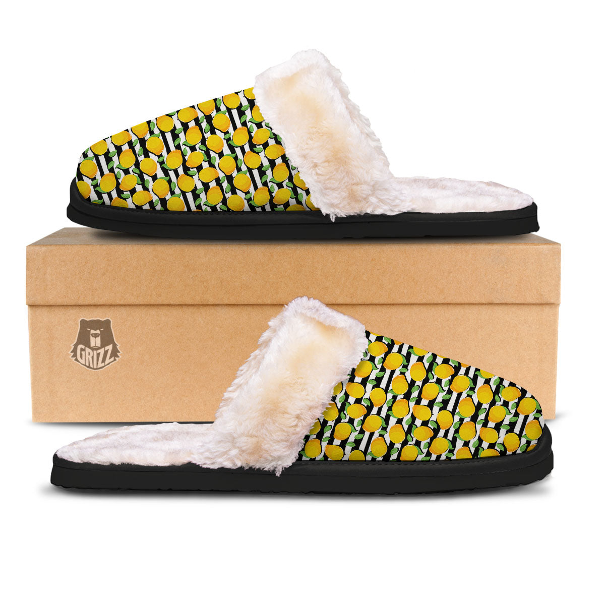 Striped Mango Fruit Print Pattern Slippers-grizzshop