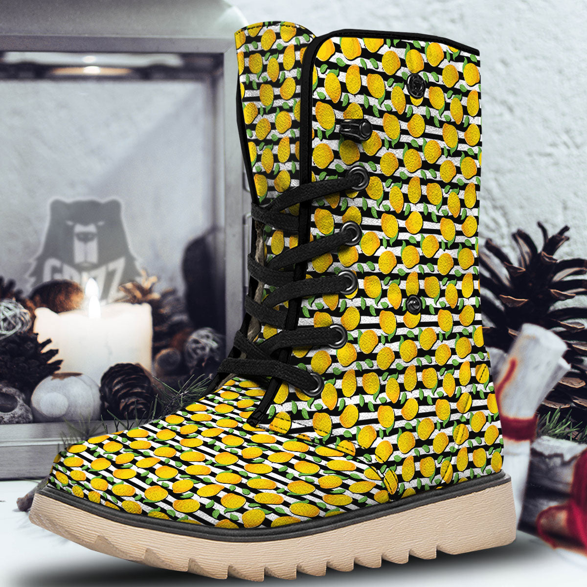 Striped Mango Fruit Print Pattern Snow Boots-grizzshop