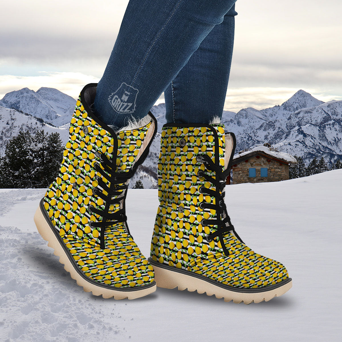 Striped Mango Fruit Print Pattern Snow Boots-grizzshop