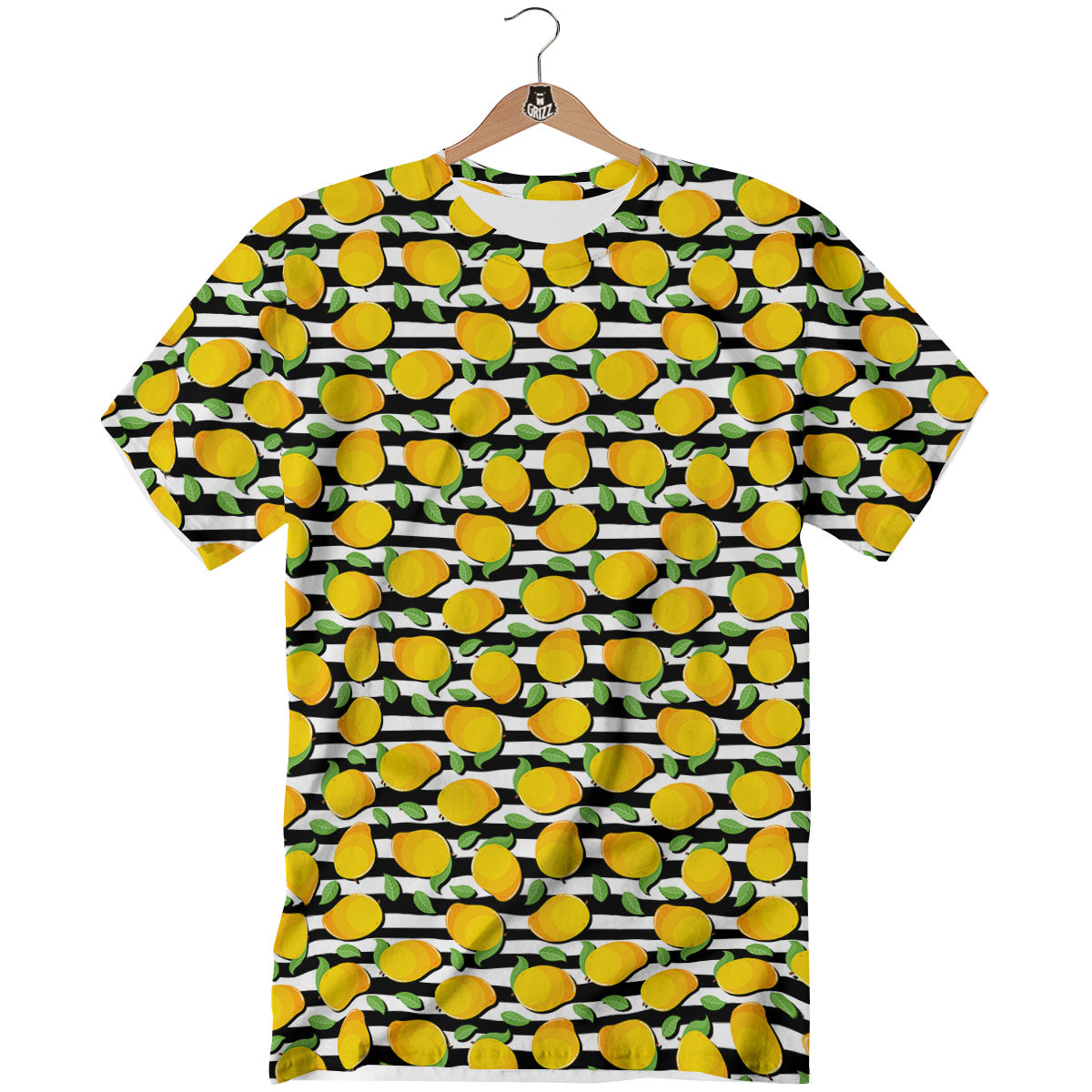 Striped Mango Fruit Print Pattern T-Shirt-grizzshop