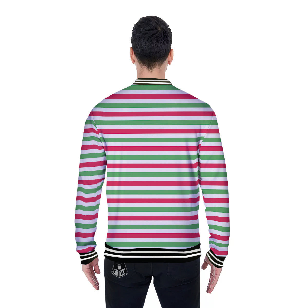 Striped Merry Christmas Print Pattern Baseball Jacket-grizzshop