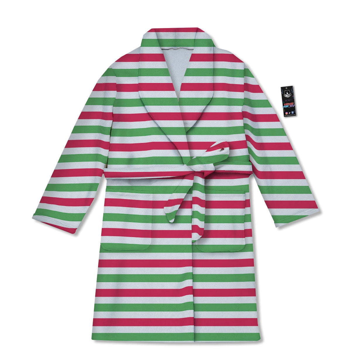 Striped Merry Christmas Print Pattern Bathrobe-grizzshop
